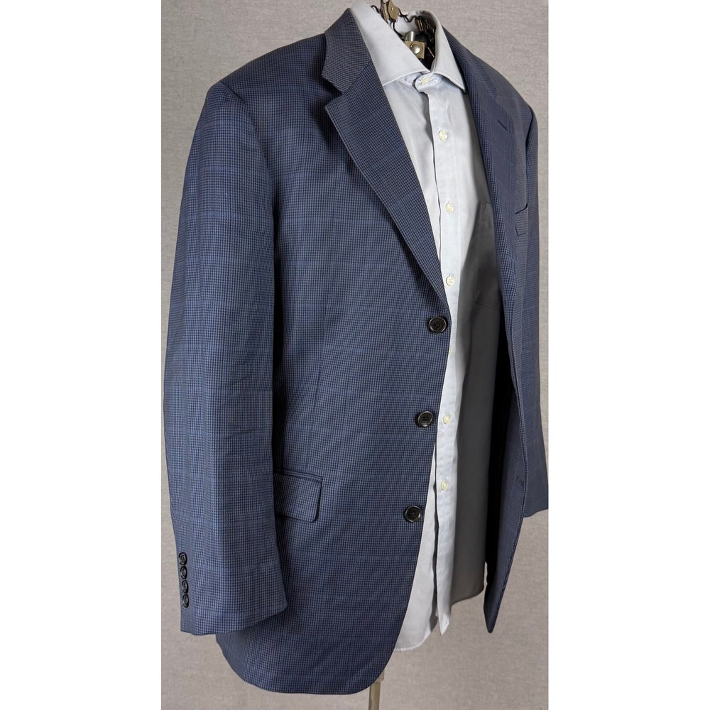 Brooks Brothers 346 Mens 42R Blue Micro Houndstooth 100% Wool 3 Button Blazer